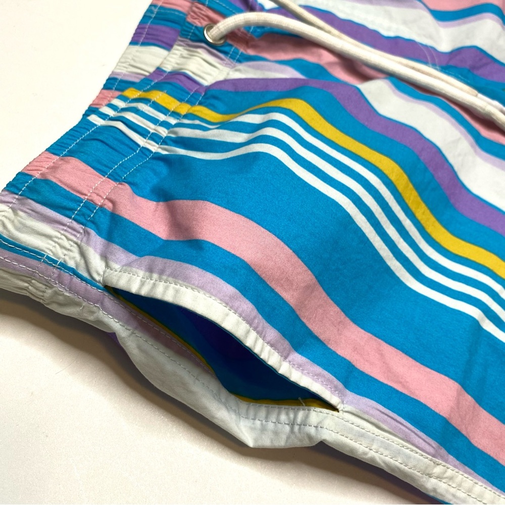 Tim Haan NWT Men’s Pastel Striped Boardies Board Shorts Swim Trunks Blue Medium - Picture 8 of 11